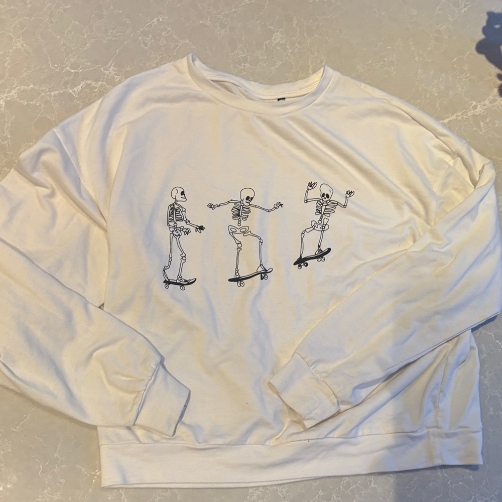 White Skeleton Print Halloween Sweater